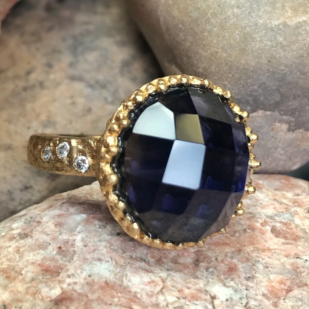 Amethyst set in 22k Gold Plate w/ Lab Diamonds 💎